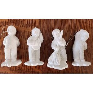 4/ Vintage Snowbaby-type CUTE Unbranded White Bisque Hanging Christmas Ornaments